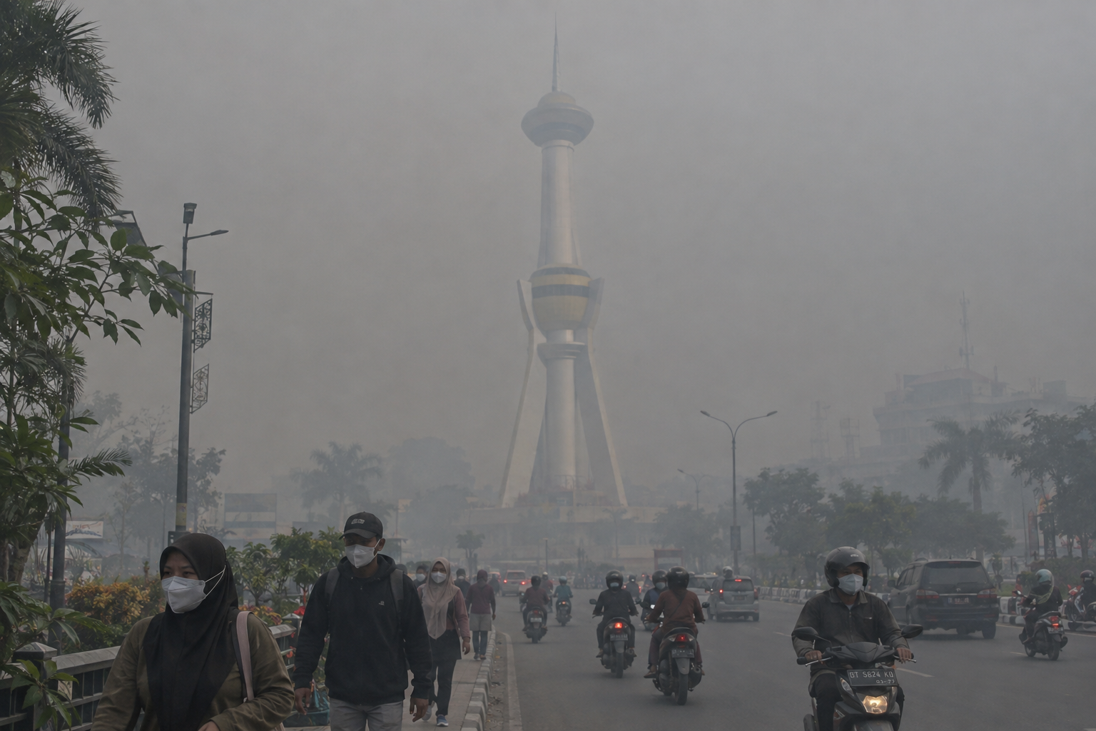 Ilustrasi Kabut Asap di Kota Kendari (foto: AI)
